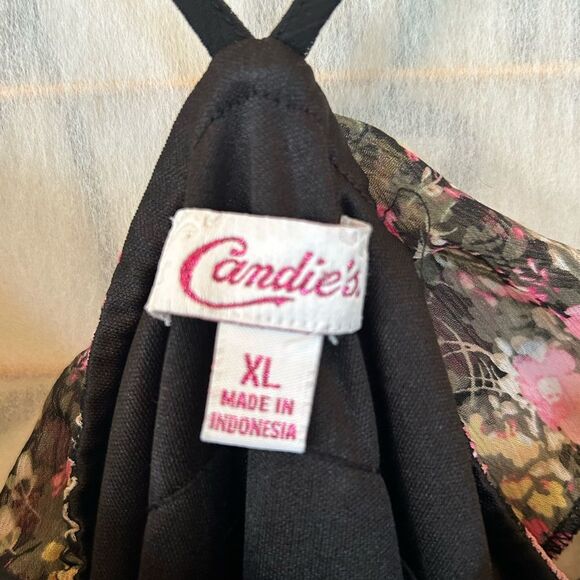 CANDIE’s Vintage Black Floral Spaghetti Strap Tiered Ruffle Y2K FairycoreTank XL - Picture 3 of 9